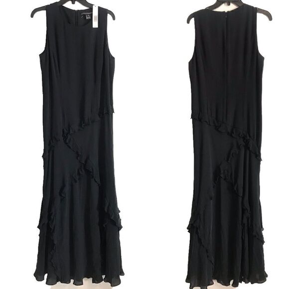 Ellen Tracy Gorgeous Black Ruffle Maxi - Picture 1 of 5